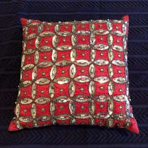 Red Embellished Decorative Pillow